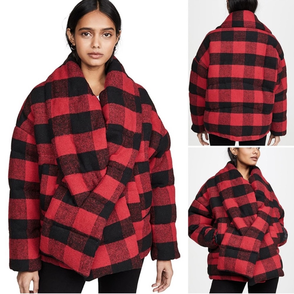 Apparis Alana Red and Black Checkered Quilted Puffer Jacket